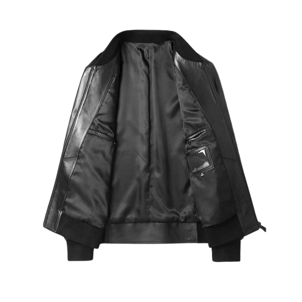 Black PU Bomber Leather Jacket