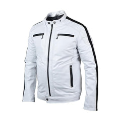 White Sleeve Stripes Biker Leather Jacket