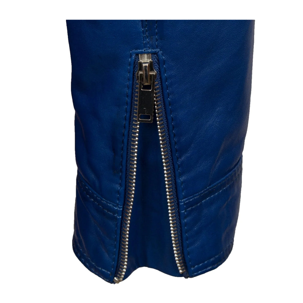 Blue Leather Biker Jacket