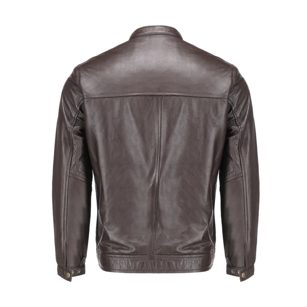 Dark Brown Slim Fit Genuine Leather Jacket