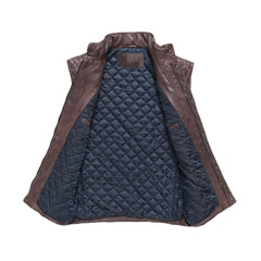 Dark Brown Quilted Genuine Leather Vest