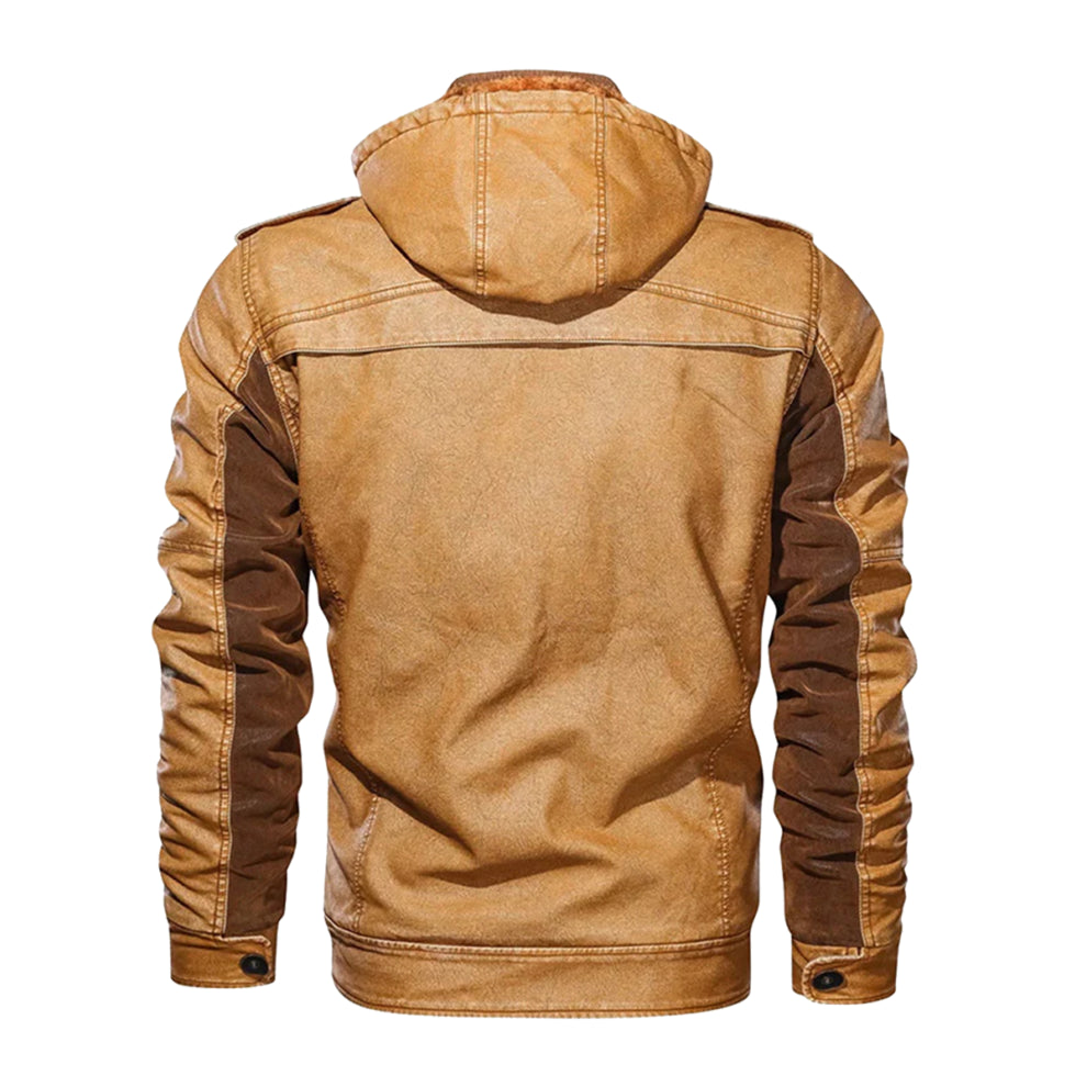 Brown Hood Style Biker Real Leather Jacket