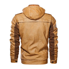 Brown Hood Style Biker Real Leather Jacket