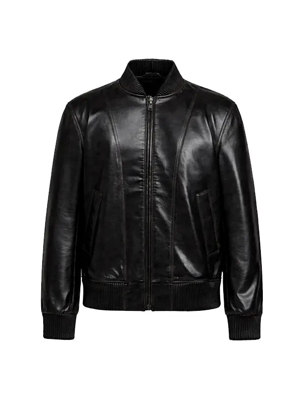 Stylish Faux Leather Bomber Jacket
