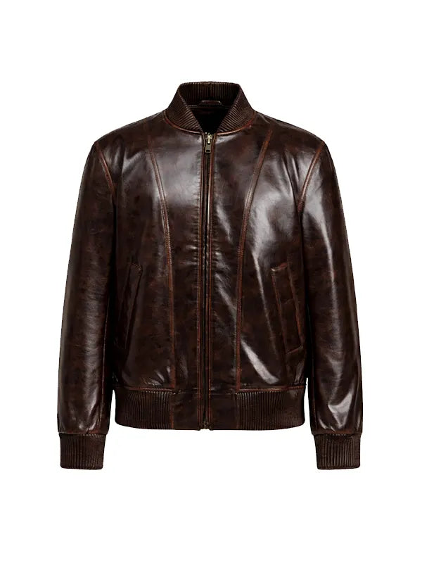 Stylish Faux Leather Bomber Jacket brown