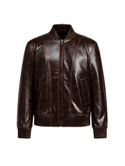 Stylish Faux Leather Bomber Jacket brown