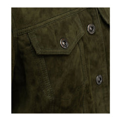 Trucker Style Green Suede Leather Jacket