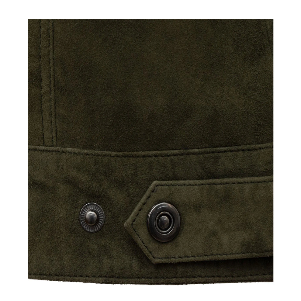 Trucker Style Green Suede Leather Jacket