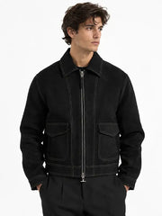 Black Suede Contrast Stitch Jacket