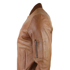 Tan Waxed Bomber Leather Jacket