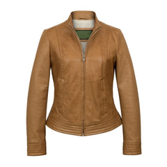 Tan Brown Sheepskin Biker Leather Jacket