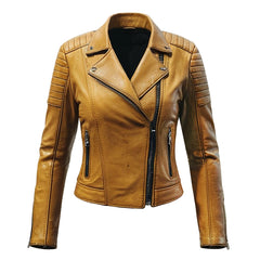 Tan Brown Leather Biker Jacket