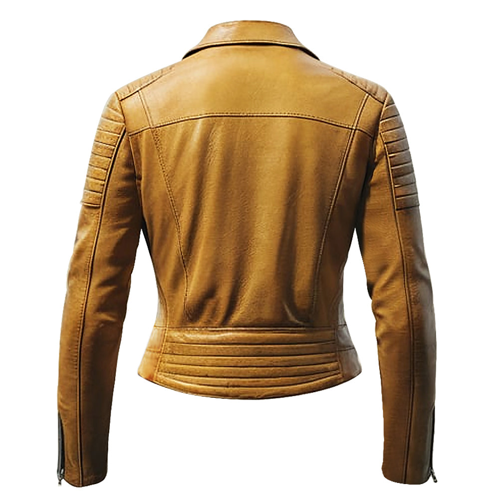 Tan Brown Leather Biker Jacket