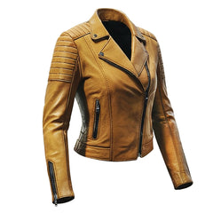 Tan Brown Leather Biker Jacket