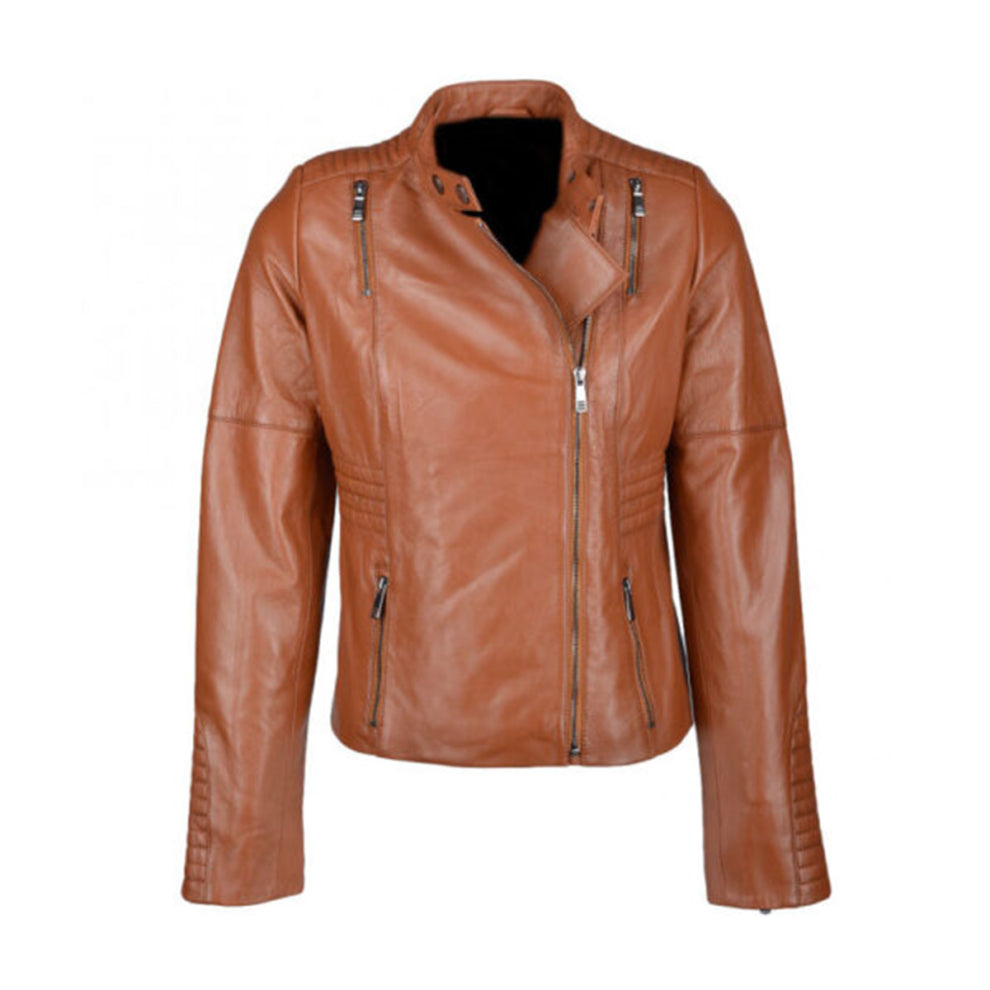 Tan Brown Biker Genuine leather Jacket