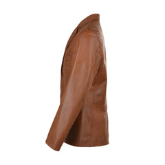 Tan Brown Notch Lapel Genuine Leather Blazer