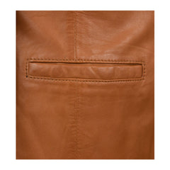 Tan Brown Genuine Leather Long Blazer