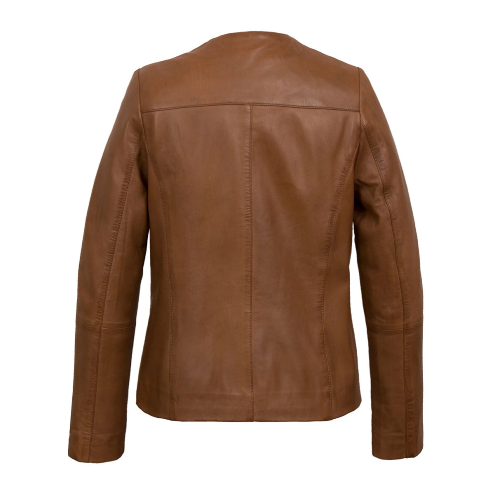 Tan Brown Collarless Biker Jacket