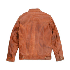 Tan Brown Trucker Style Genuine Leather Jacket