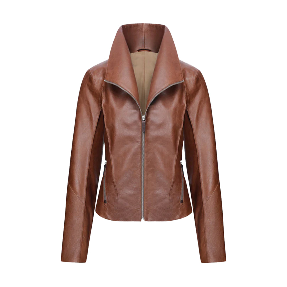 Tan Brown Regular Fit Leather Jacket