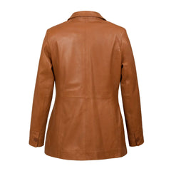 Tan Brown Genuine Leather Long Blazer