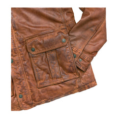 Tan Brown Trucker Genuine Leather Jacket