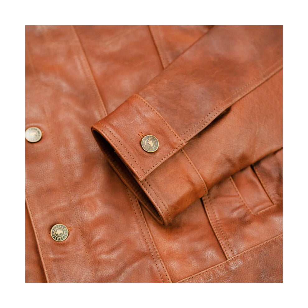 Tan Brown Trucker Style Genuine Leather Jacket