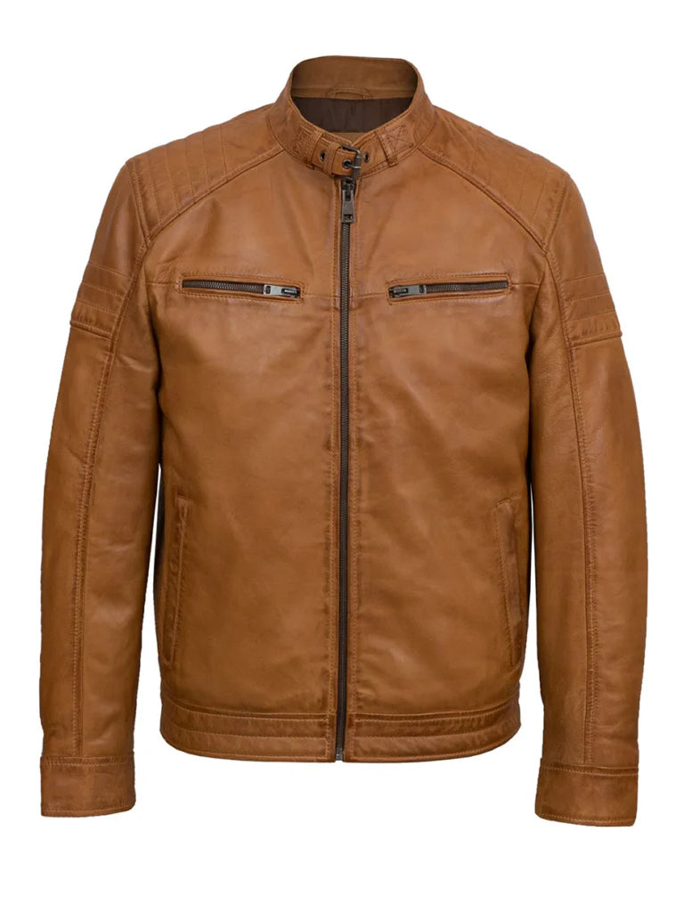 Tan Brown Biker Leather Jacket