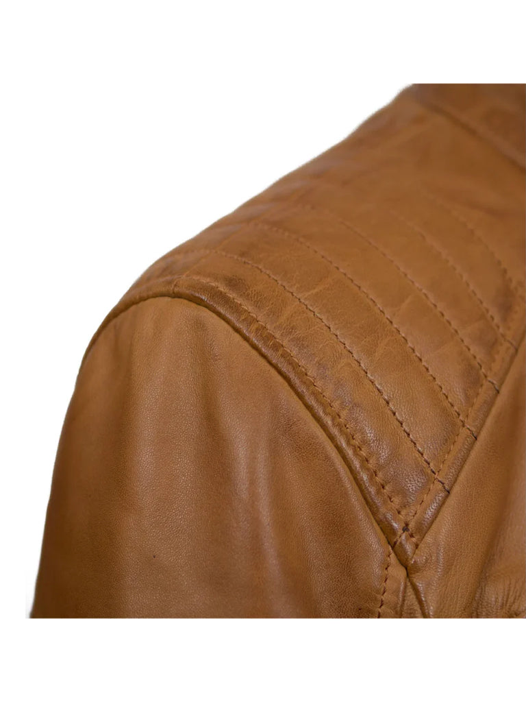 Tan Brown Biker Leather Jacket