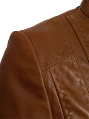 Tan Brown Leather Biker Jacket 