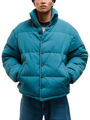 Teal Quilted Puffer Jacket for Men