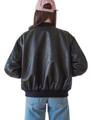 Timeless Black Leather Bomber Jacket for Women