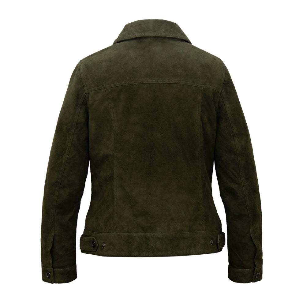 Trucker Style Green Suede Leather Jacket