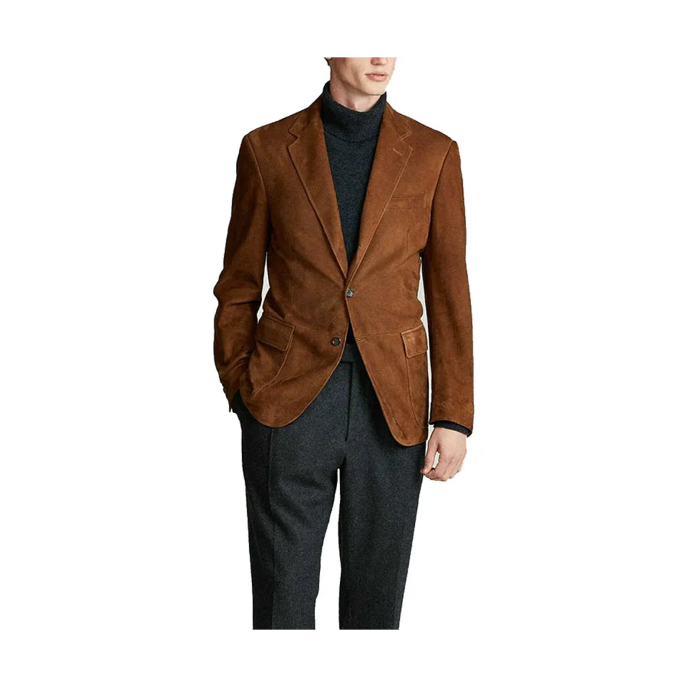 Two Button Brown Suede Leather Blazer