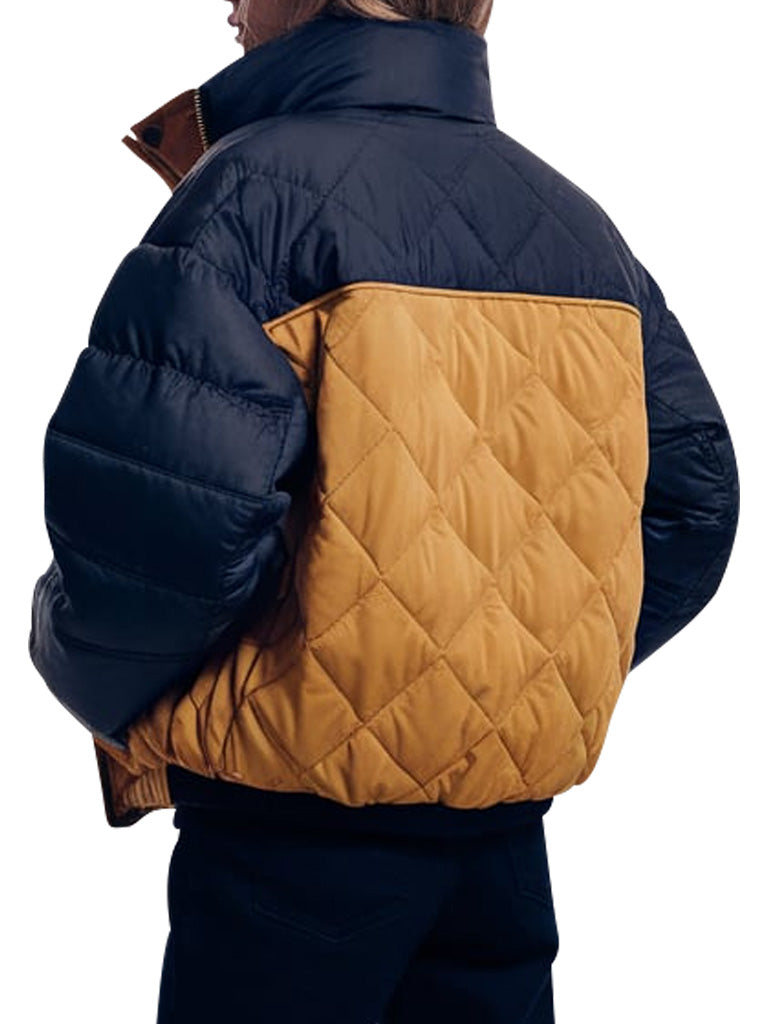 Two-Tone Quilted Puffer Jacket With High Neck