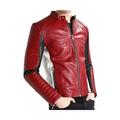 Red Quilted Biker Genuine Leather Jacket