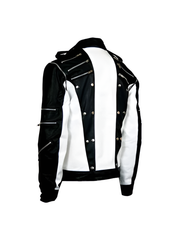 Mens White and Black Fully Zipper Style Genuine Leather Jacket