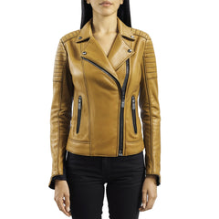 Tan Brown Leather Biker Jacket