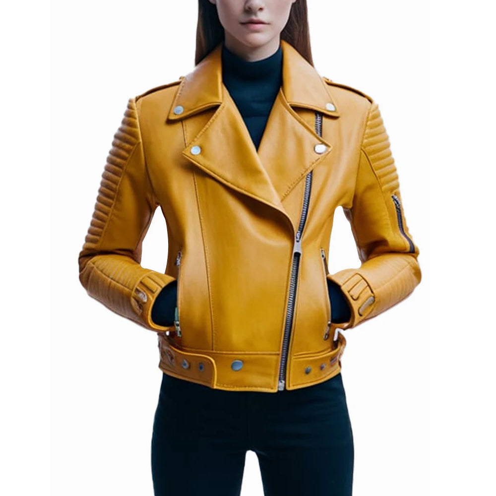 Mustard Yellow Euphoria Leather Biker Jacket