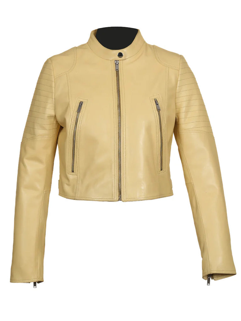 Yellow Biker Short Leather Jacket