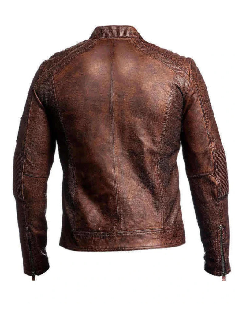 Vintage Biker Motorcycle Brown Cafe Racer Leather Jacket