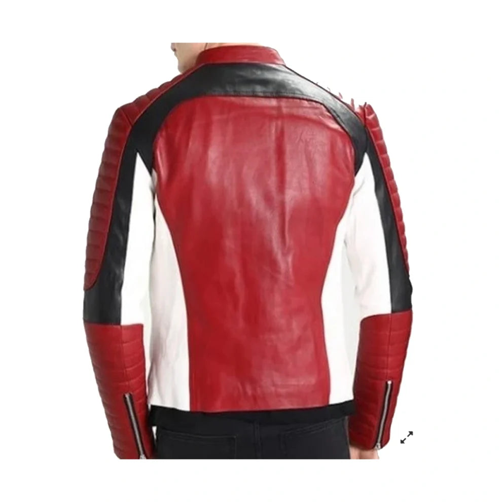 Red Quilted Biker Genuine Leather Jacket