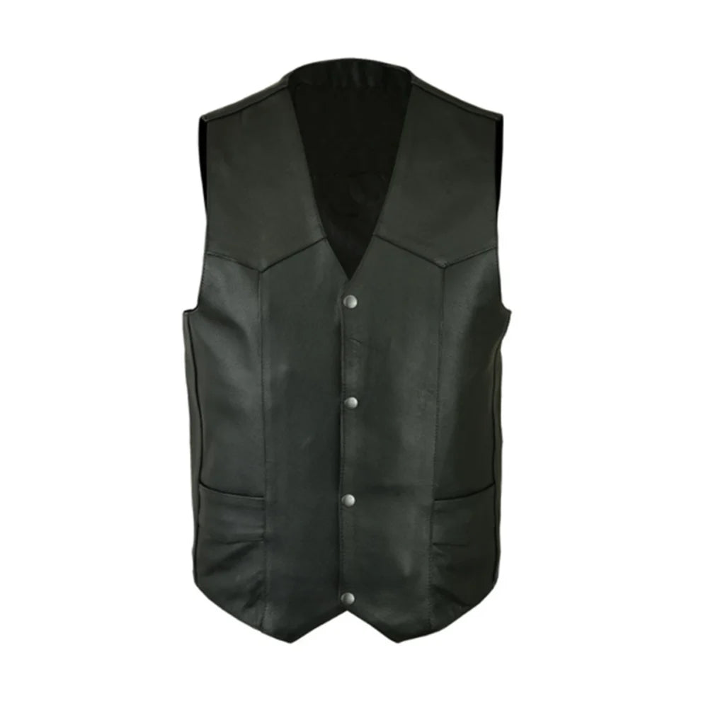 Motorcycle Style Black Leather Vest