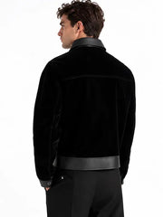 Velvet & Vegan Leather Contrast Jacket – Black