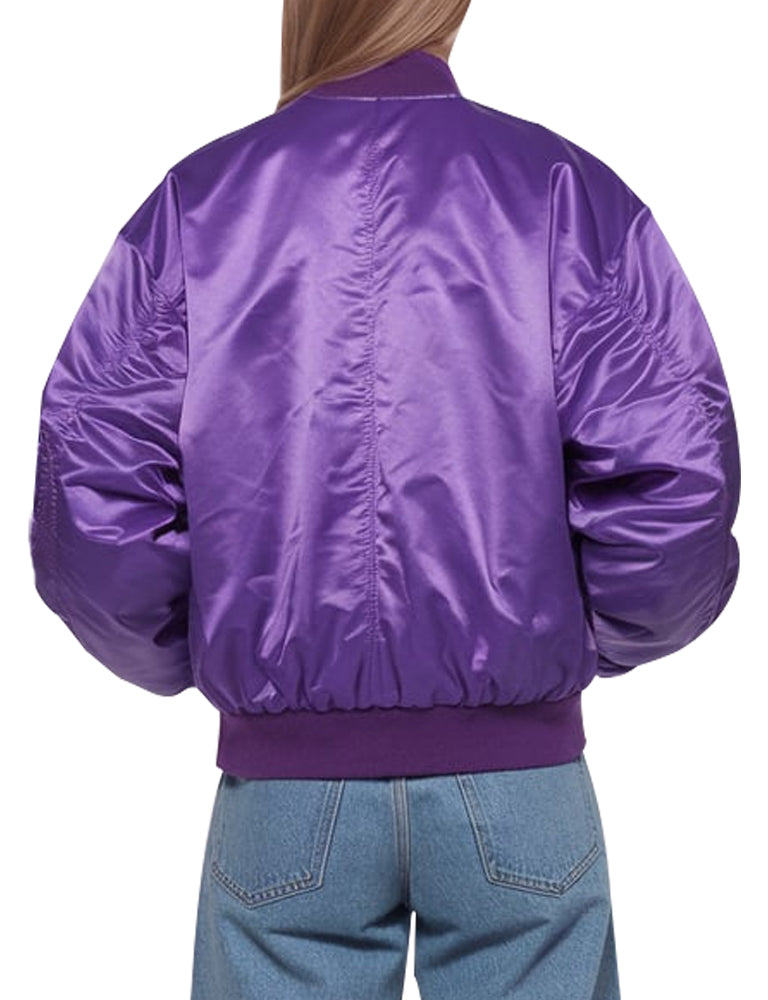 Vibrant Purple Satin Bomber Jacket For Women