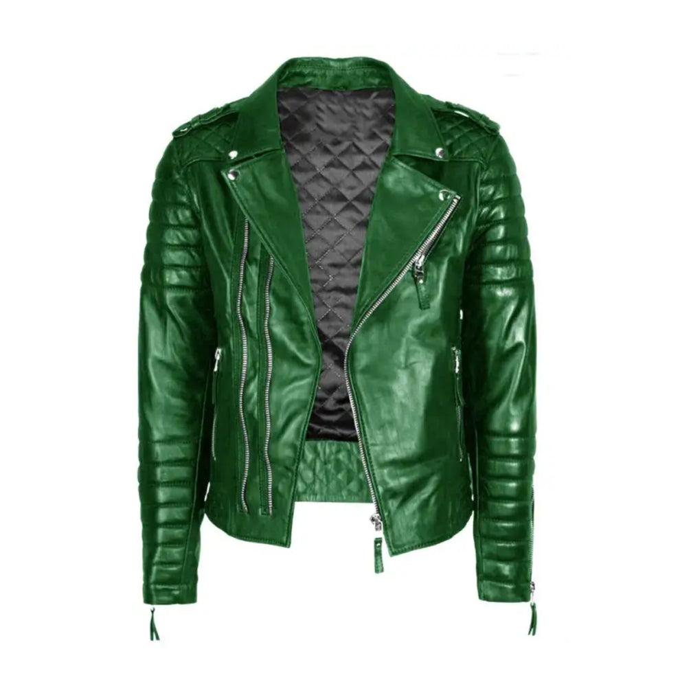 Vintage Green Biker Leather Jacket