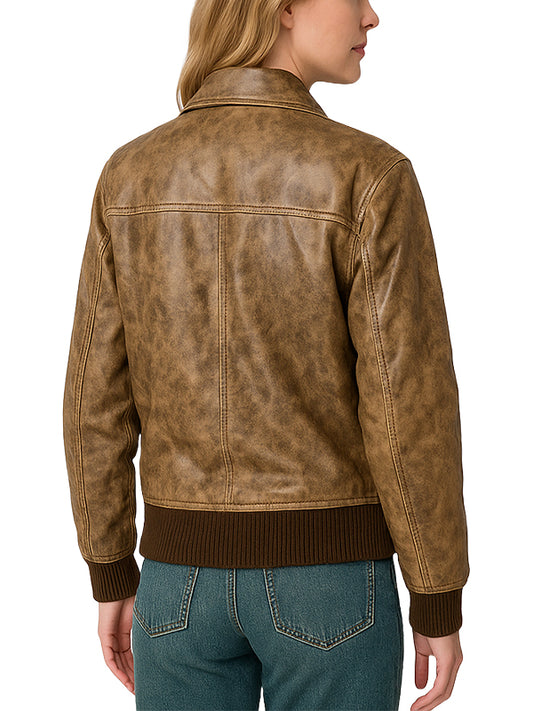 Vintage Distressed Brown Bomber Jacket