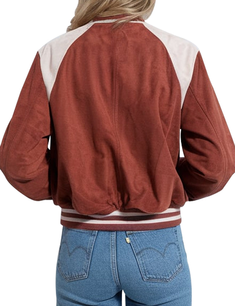 Vintage Rust Red Varsity Jacket With Contrast