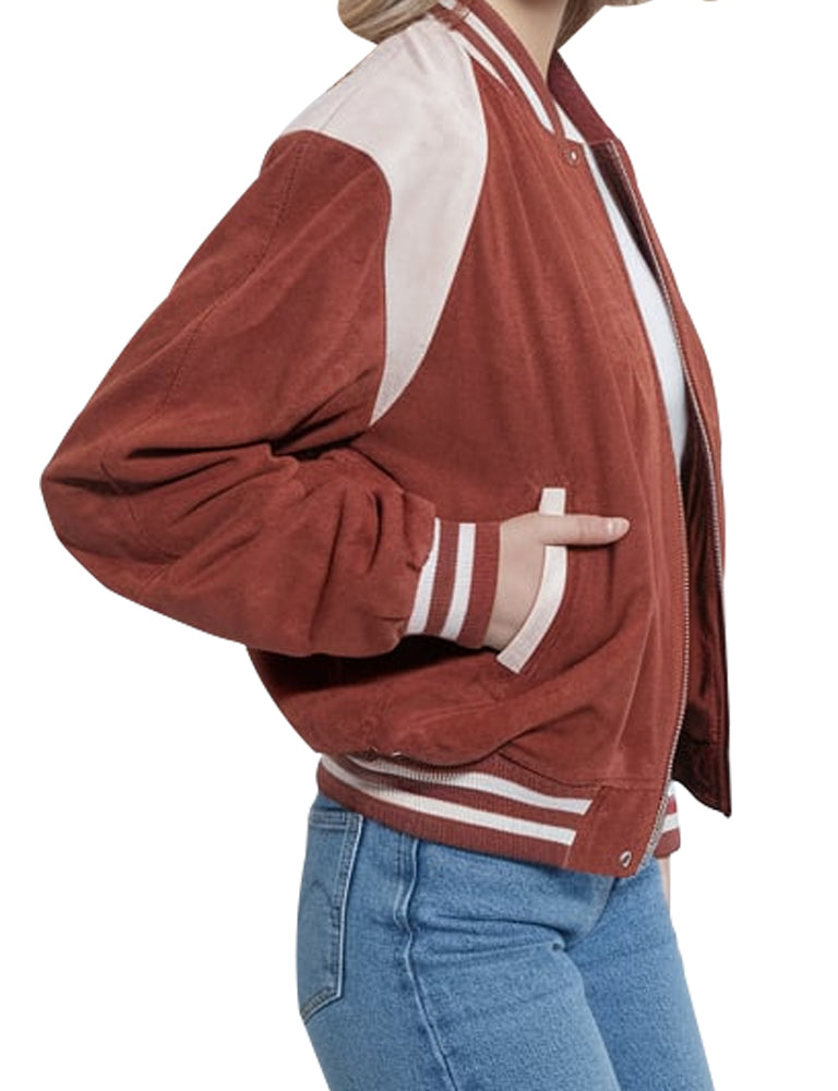 Vintage Rust Red Varsity Jacket With Contrast