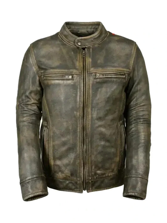 Vintage Biker Cafe Racer Leather Jacket